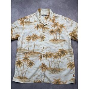 VTG Quiksilver Edition Mens M Tropical Hawaiian Aloha Cream Brown Made In Korea